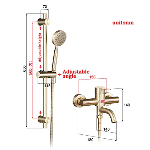 Colonne de douche dorée en inox 304 avec mitigeur de baignoire chic
