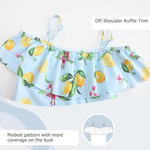 Image of Girls One Piece Swimsuits Off Shoulder Bathing Suit Kids Hawaiian Floral Swimwear 3-16 Years