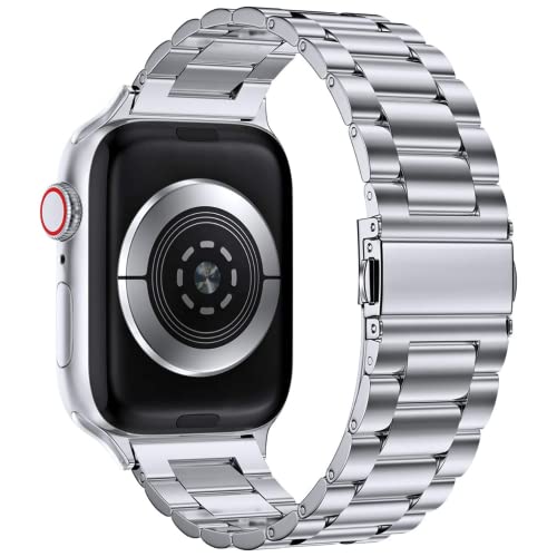 Image of Casecandy - Stainless Steel Metal Strap Band Compatible with Apple Watch Series 9 /8 /7 (45mm) | Series 6 /5 /4 /SE (44mm) | Ultra 49mm | Series 3 /2 /1 (42mm) - Apple Watch Metal Band (Silver)
