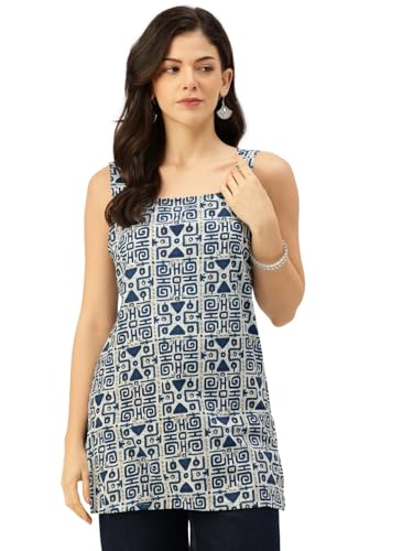 Image of feranoid Women's Printed Sleeveless Short Kurti with Stylish Neck, Backless Design & Side Slits (XS-XL)