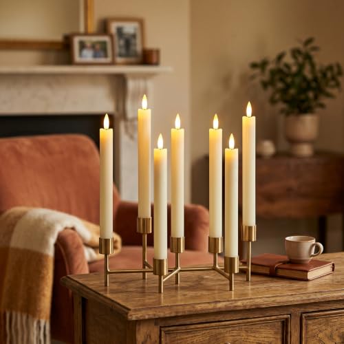 Image of GenSwin LED Taper Candles Flickering with Remote Timer, Battery Operated Taper Flameless Candles with 3D Wick Real Wax Window Candlesticks Pack of 2 for Home Wedding Decor(Ivory, 0.78 x 9.64 Inch)