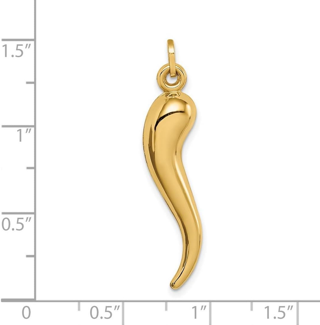 JewelryWeb 14k Yellow Gold Polished Hollow Italian Horn Charm 33x8mm Wide Pendant Necklace for Women - Image 2