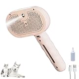 Pet Steam Brush for Cats Dogs, 3-in-1 Cat Grooming Tool with Water Spray and Quick Hair Release Button, Hair Removal Comb for Shedding, Steamy Brush (Pink)