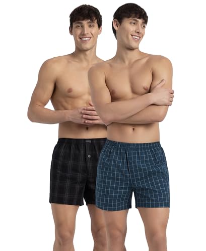 Image of Jockey 8222 Men Super Combed Mercerized Cotton Woven Checkered Inner Boxers with Ultrasoft and Durable Inner Waistband (Pack of 2, Colors & Prints May Vary)