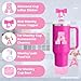 6PCS Pink Stanley Cup Accessories Set, Initials Decorations for Stanley Cup 30oz 40oz, Includes Bow Straw Topper, Handle Charm, Letter Sticker, Silicone Boot, Spill Proof Stopper (Letter A)