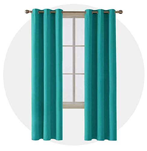 Image of Comfy Home Fabric Solid Grommet Curtain, 5 Feet, Turquoise, Pack of 2