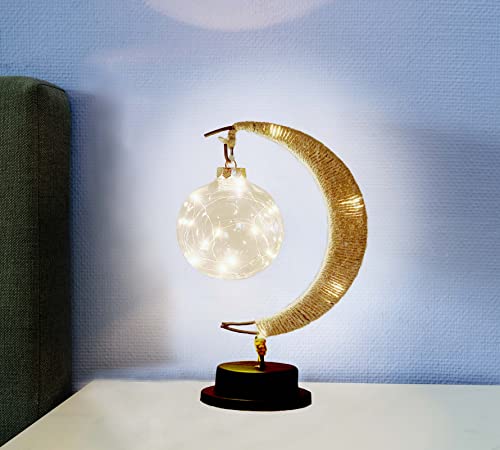 Image of Warm White LED Moon Lamp，Wedding Lights， Battery Box Hemp Rope Iron Rattan Ball lamp,Romantic Holiday Decoration Night lamp for Bedroom,Wedding,Party,Living Room Bulb (Warm White)