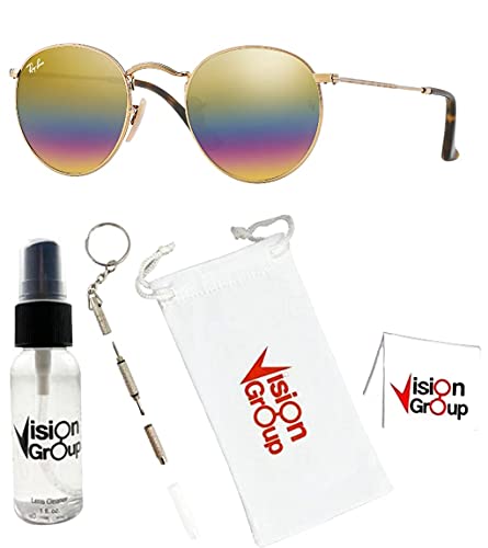 Image of Ray-Ban RB3447 Round Metal Sunglasses + Vision Group Accessories Bundle