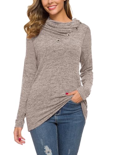 Image of WEACZZY Women's Long Sleeve Shirts Button Cowl Neck Casual Loose Tunic Tops Blouse Dressy Fashion 2026