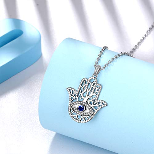 Evil Eye Necklace Evil Eye Hamsa Hand of Fatima Necklace 925 Sterling Silver Fine Jewelry Gifts for Womens White Blue CZ Third Eye Stud Earrings Turkish Eye Ring Hamsa Hand Jewelry Set Gifts Valentine Day Chrismtas Gifts3