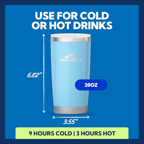Image of SUN NINJA 20oz Tumbler, Stainless Steel Vacuum Insulated, Light Blue