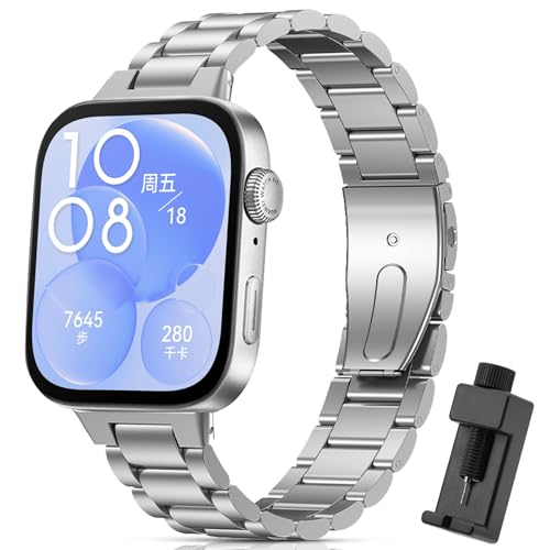 CHULN Metal Bracelet for Huawei Watch Fit 3, Adjustable Stainless Steel Replacement Bracelet for Huawei Watch Fit 3 Women Men.(No Host)