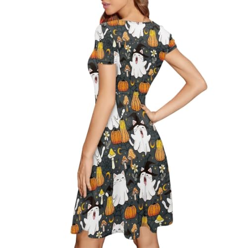 Image of POLERO Sunflower Dress for Women Floral Summer Dresses Short Sleeve Casual Sundresses Midi Dresses