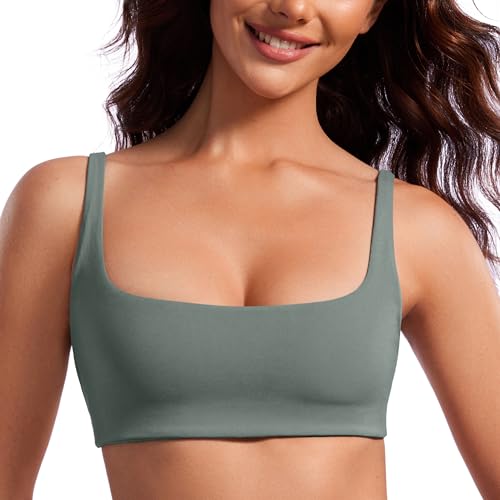 Image of CRZ YOGA Butterluxe Square Neck Sports Bras | Light Support, Removable Pads, Yoga, Extremely Soft, Low Coverage, Adjustable Spaghetti Straps, for Women
