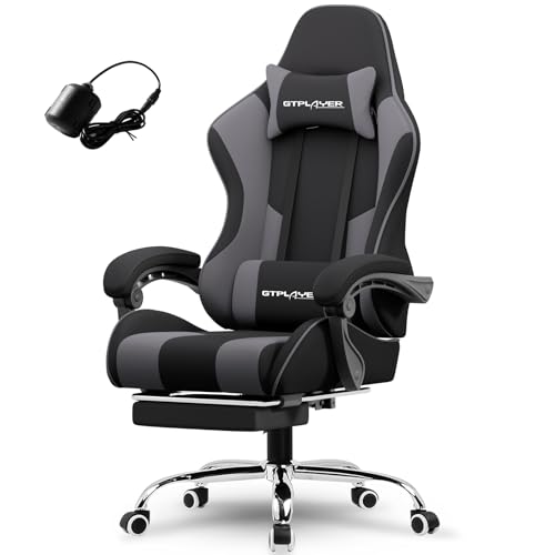 Image of GTPLAYER Gaming Chair, Computer Chair with Footrest and Lumbar Support, Height Adjustable Game Chair with 360-Swivel Seat and Headrest and for Office or Gaming (Darkgray, Fabric)