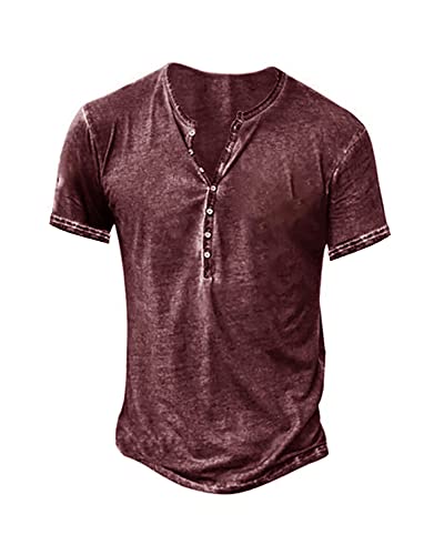 NEMXCE Hemd Herren Kurzarm Henley Shirt Vintage Freizeithemd T Shirt V Ausschnitt Slim Fit T-Shirt