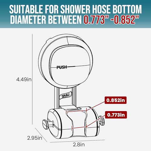 Image of TAILI Shower Head Holder Suction,Visible Safety,with Hooks,Black | height angle adjustable,handheld shower wand bracket,no-drill removable waterproof,plastic,wall mounted,universal,kids,pets