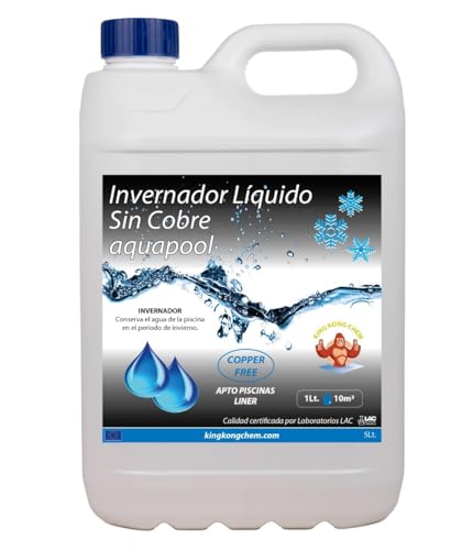 INVERNADOR LÍQUIDO SIN Cobre 5 litros Piscinas de Obra, Poliester/Liner y Salinas - Desinfectante y Algicida para el Tratamiento de Piscinas en Invierno