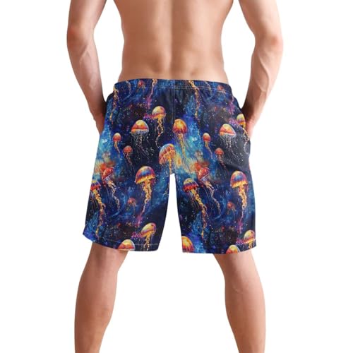 Glowing Jellyfish Print Men's Swim Trunks, Beach Shorts with Inner Lining Quick Dry Board Shorts S2