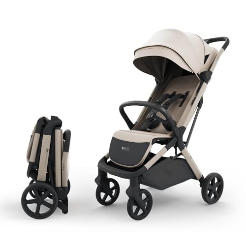 Kinderkraft NUBI 3 Silla de paseo compacta y ligera, hasta 22 kg, Buggy, con plegado automático, capota impermeable, UPF50+, Ligero 8,7 kg, posición reclinada, arnés de seguridad de 5 puntos, Beige