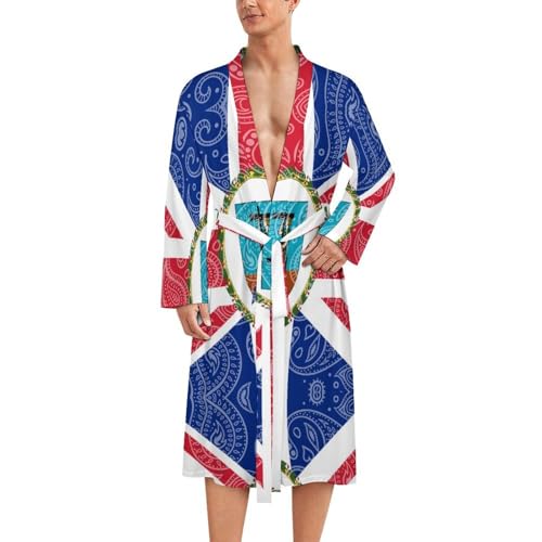 Montserrat Flag Paisley Pattern Funny Men's Robe Novelty Soft Lightweight Bathrobe Long-sleeve Spa Robes