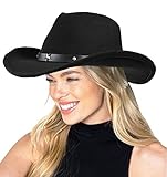 Vintage Western Cowboy Hat for Women Jazz Panama Cowgirl Hat Wide Brim Felt Fedora with Star Punk Le