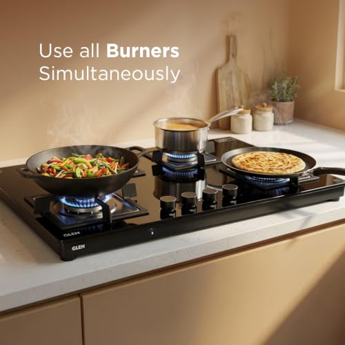 Image of Glen 4 Burner Ultra Slim Premium LPG Gas Stove | 8 MM Thick Toughened Glass Top | 1 Jumbo Forged Brass Burner | Auto Ignition | 2 Years Standard And 5 Years Glass Warranty | 1045USTNAI