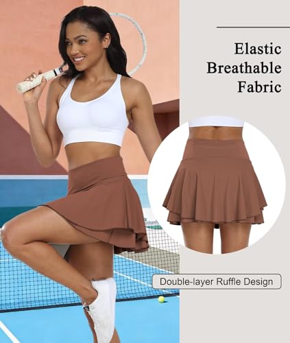 Khaki Skirt for Women Basic Womens Tennis Pleated Skirts Mini Athletic Skorts for Skater A-Line Pickleball Skort Oufits Size XL — view 3