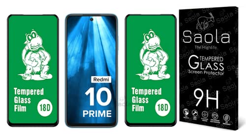 Image of Saola 18D Tempered Glass With Inbuilt AirBag Borders For Redmi 10 Prime (Pack Of 2) with Free Installation Kit. Full screen Coverage - 6.5 inch