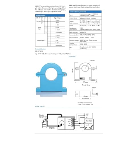 Transmisor de corriente efecto Hall para medir hasta 400A CC sin cortar cables 4