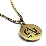 Comfort Zone Studios Stainless Steel Religious Alpha and Omega Round Medallion Pendant Necklace, Gold