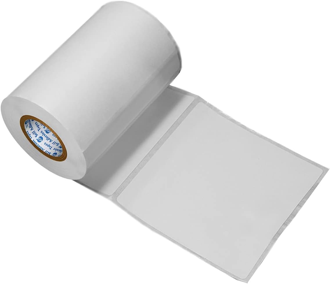 VCR 4 x 4 Direct Thermal Label Sticker - 4 x 4 inches - 100mm x 100mm - 500 Labels Per Roll - Pack of 1 Roll - White Self Adhesive Sticker for Printing Shipping or Barcoding Labels 1 inch core