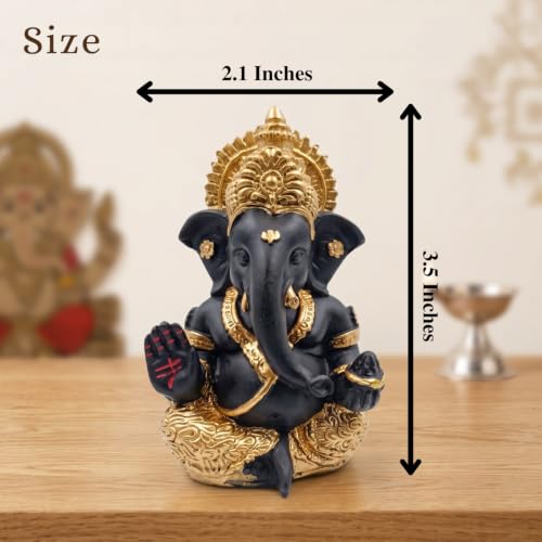 Image of Golden Legacy Black and Gold Ganesha Idol - 3.5 Inch Divine Seated Ganpati Statue with Premium Finish for Home Mandir, Office Desk, and Car Dashboard - Auspicious Vastu Home Decor and Spiritual Gift