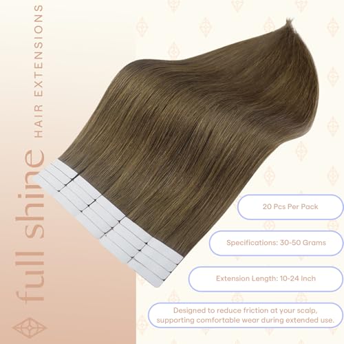 Image of Full Shine Human Hair Extensions Tape in, Chestnut Brown 10 Inch | 30g 20PCS, Invisible Double Sided Natural Hair Extensions Real Human Hair Tape in Fashion-Inspired Looks for Women
