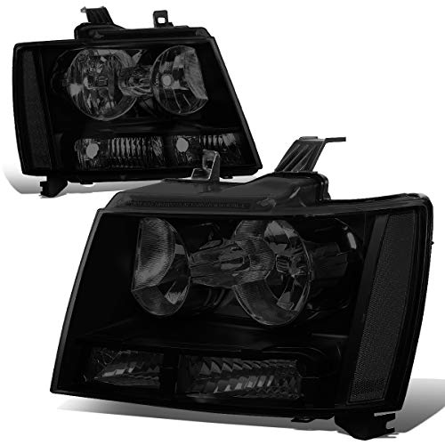 Auto Dynasty [Halogen Model] Factory Style Headlights Assembly Compatible with Chevy Suburban 1500 2500 Tahoe Avalanche 07-14, Driver and Passenger Side, Black Housing Smoked Lens Clear Corner