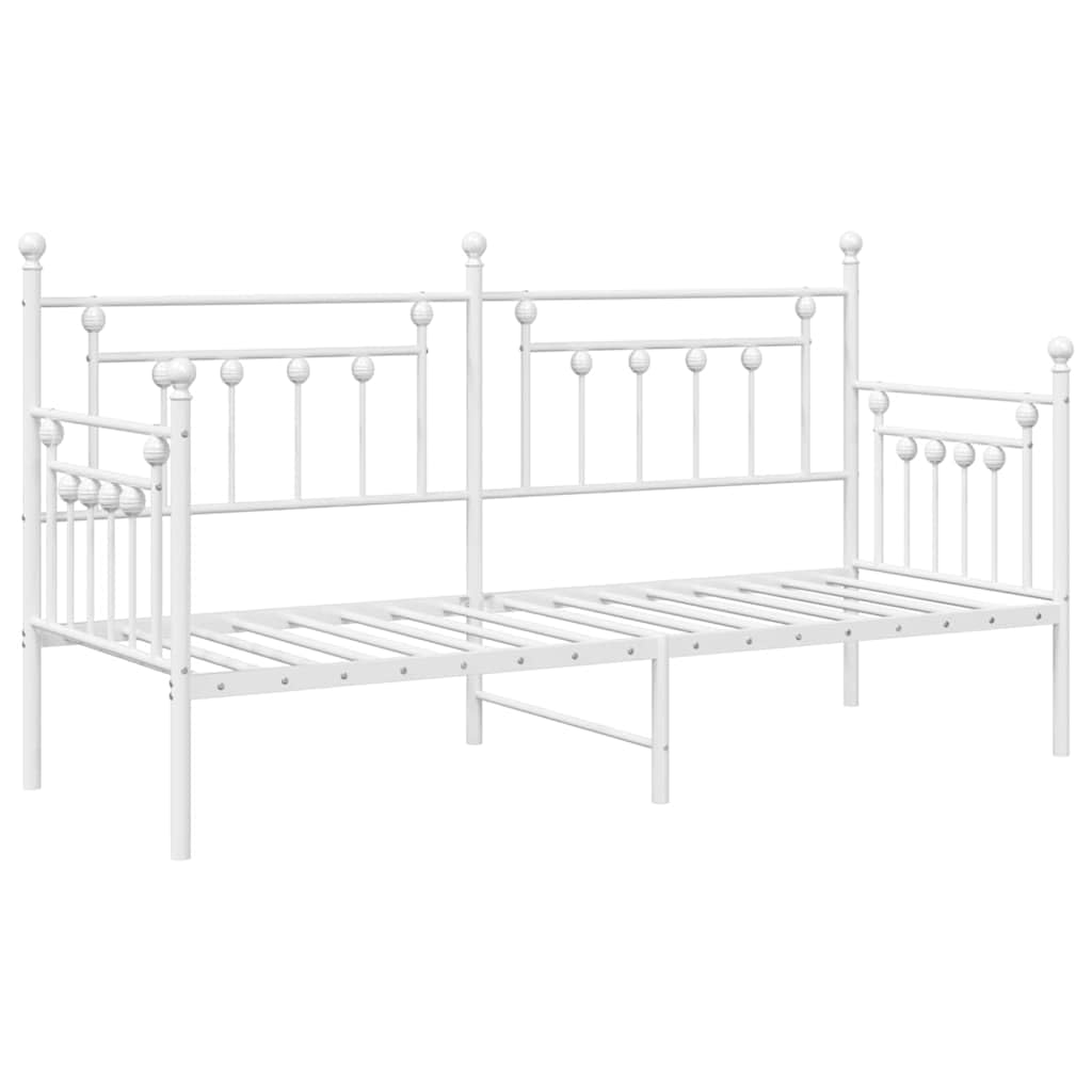 Prostokątna rama krzesła dziennego, biała, metalowa rama, łóżko dzienne do sypialni, stalowe łóżko dzienne 75 x 190 cm, stabilna rama stalowa z powierzchnią malowaną proszkowo, odporna na