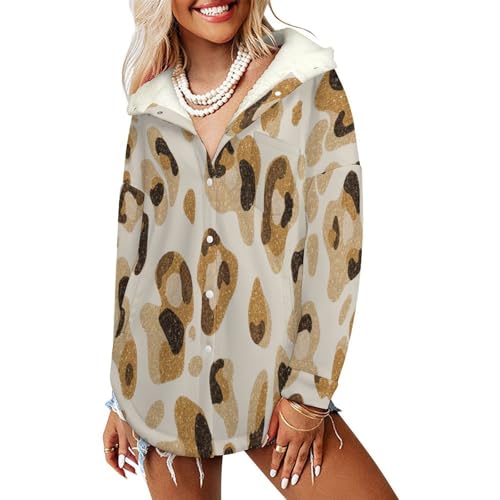 Manteaux à capuche femmes imprimé léopard haut de gamme doublé sherpa veste polaire moderne