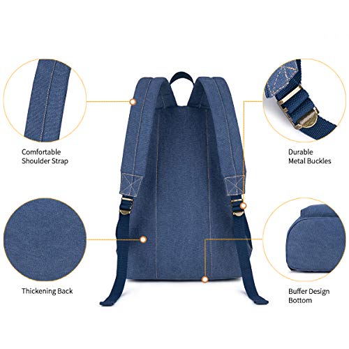 seemeroad Canvas Vintage Backpack Lightweight Travel Daypack Laptop Backpack College Student Rucksack for Men Women (Blue) - Image 3