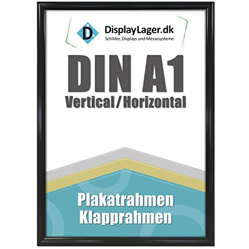 DisplayLager Dänische Qualität - Klapprahmen mit 25mm Aluminium Profil Entspiegelter Schutzscheibe Befestigungsmaterial (Schwarz A1)