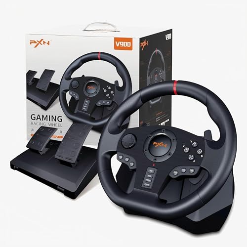 PXN V900 Gaming Steering Wheel - 270/900° Sim Racing Wheel with Pedals and Paddle Shifter