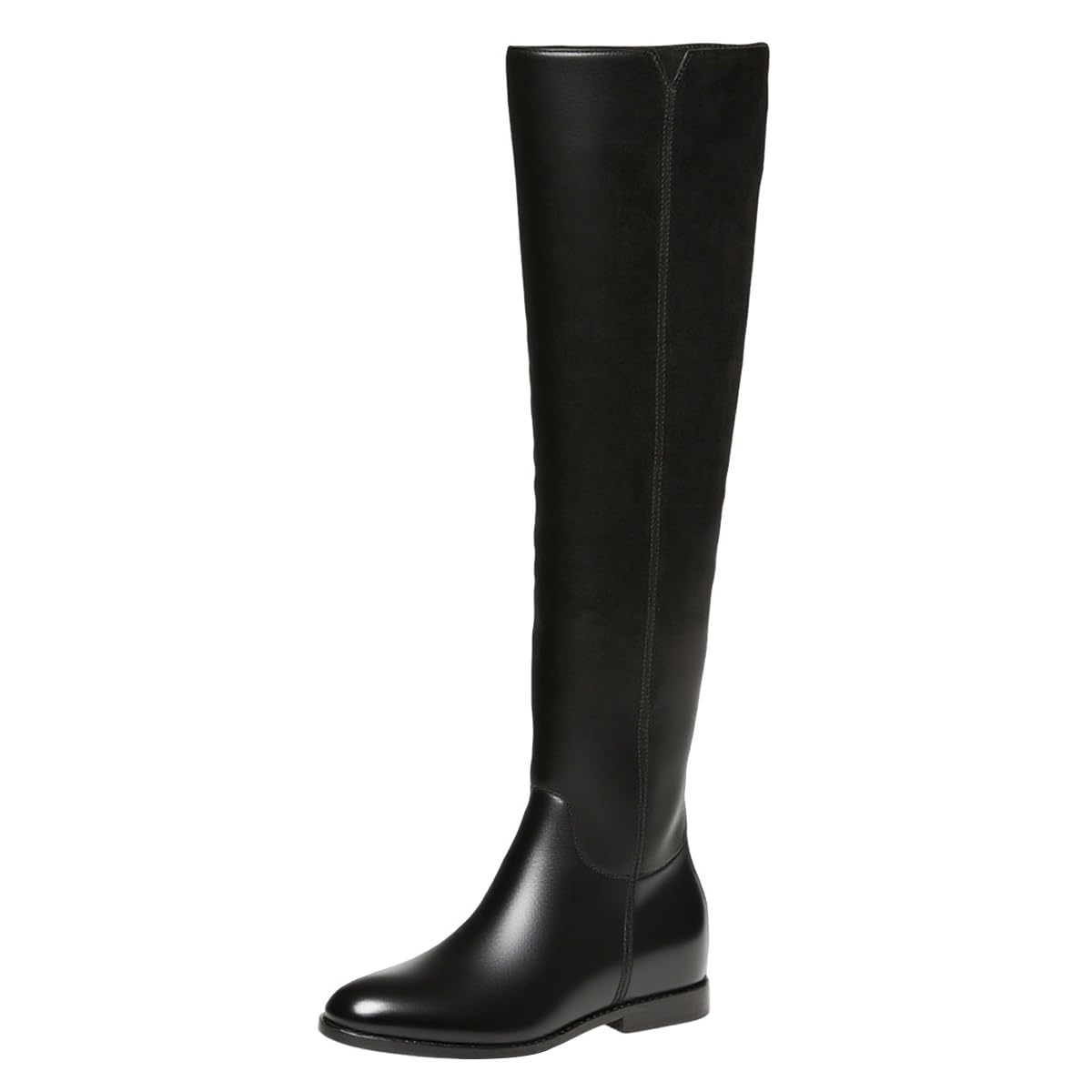 Pazzion Women Almond Toe Knee High Boots Partial Zippers Stretchy Cold Weather Warm Flat Long Boot Dressy Prom