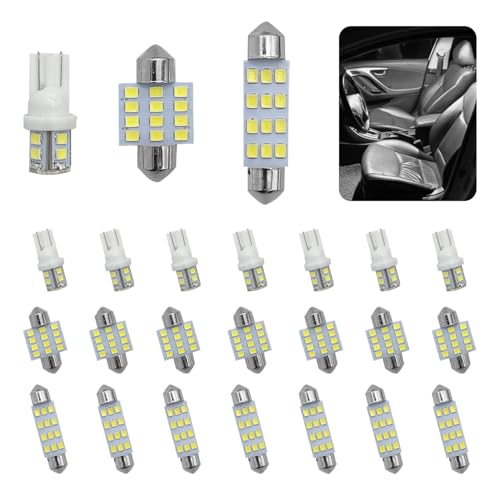 Hirificing 24PCS LED Interior Car Lights, Interior Car Lights Dome Light Set T10 31 mm 42 mm Replacement Bulbs for Top Map Dome Tail Cab Lights and License Plate Courtesy Lights Accessories (White)