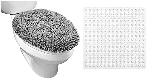 GORILLA GRIP Toilet Lid Cover and Shower Stall Mat, Toilet Lid Cover Size 17.5x15 in Gray, Fits Standard Toilet Lids, Shower Tub Mat Size 21x21 in Clear, Washable, 2 Item Bundle image 5