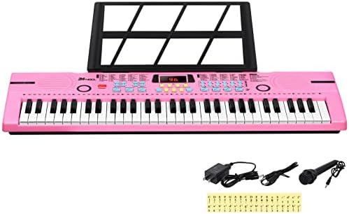 24HOCL 61 Keys Keyboard Piano, Kids Piano Keyboard with UL Adapter, Stand, Built-In Speaker, Mic, Portable Electronic Keyboard for Boys, Girls, Beginners Birthday Holidays Best Gifts