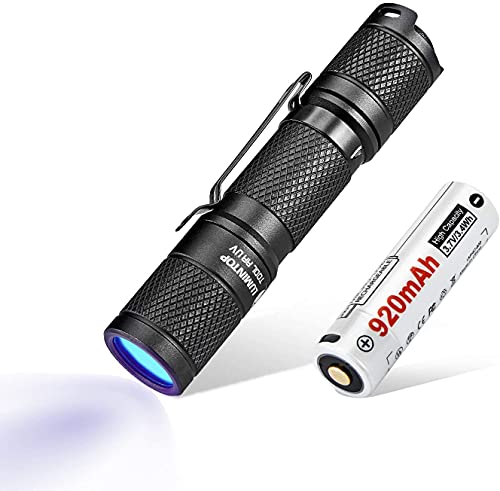 LUMINTOP TOOL AA UV Flashlight Black light, 365nm Ultraviolet Blacklight with USB Rechargeable 14500 Battery, IP68 Waterproof 2 modes for Pet Stains, Hunting Scorpions, Resin Curing, Leak Inspection