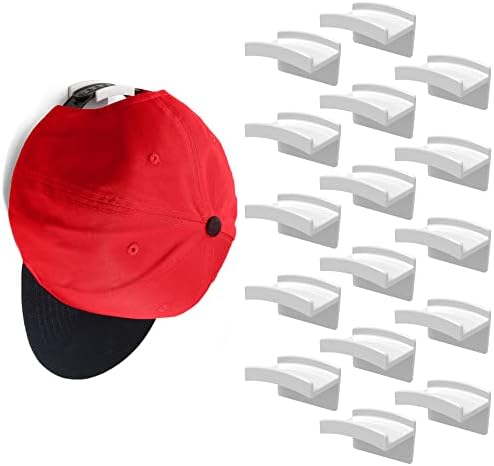 Modern JP Adhesive Hat Hooks for Wall (16-Pack) - Minimalist Hat Rack Design, No Drilling, Strong Hold Hat Hangers - U.S. Patent Pending, White