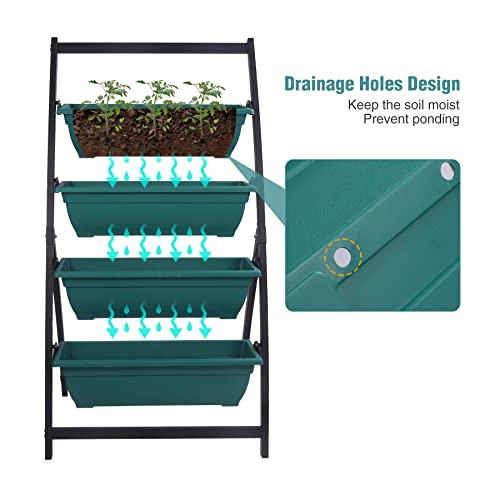 Playinyard 4 Tier Metal Vertical Garden Planter, 4Ft Elevated Vertical Garden Bed For Indoor Outdoor Patio With Container Boxes For Herb, Vegetables, Plants And Flower #TOP3