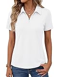 LOMON Women UPF 50+ Polo Shirt V Neck Golf Shirt Short Sleeve UV Tops Quick Dry Summer Shirt for Work (White M)