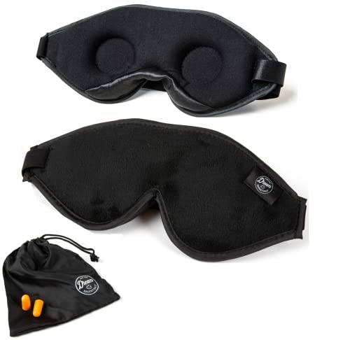 Dream Essentials Escape Luxurious Sleep Mask with Free Carry Pouch and Earplugs ~ New & Improved Soft Black