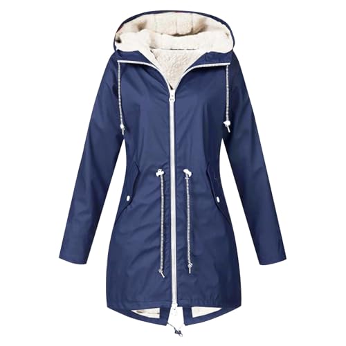 Generisch Regenjacke Damen Gefüttert Lang Regenjacke Damen Wasserdicht Atmungsaktiv Mit Kapuze Winter Regenmantel Frauen Teddyfutter Warm Jacke Innenfutter Outdoor Wandern Winddicht Mantel